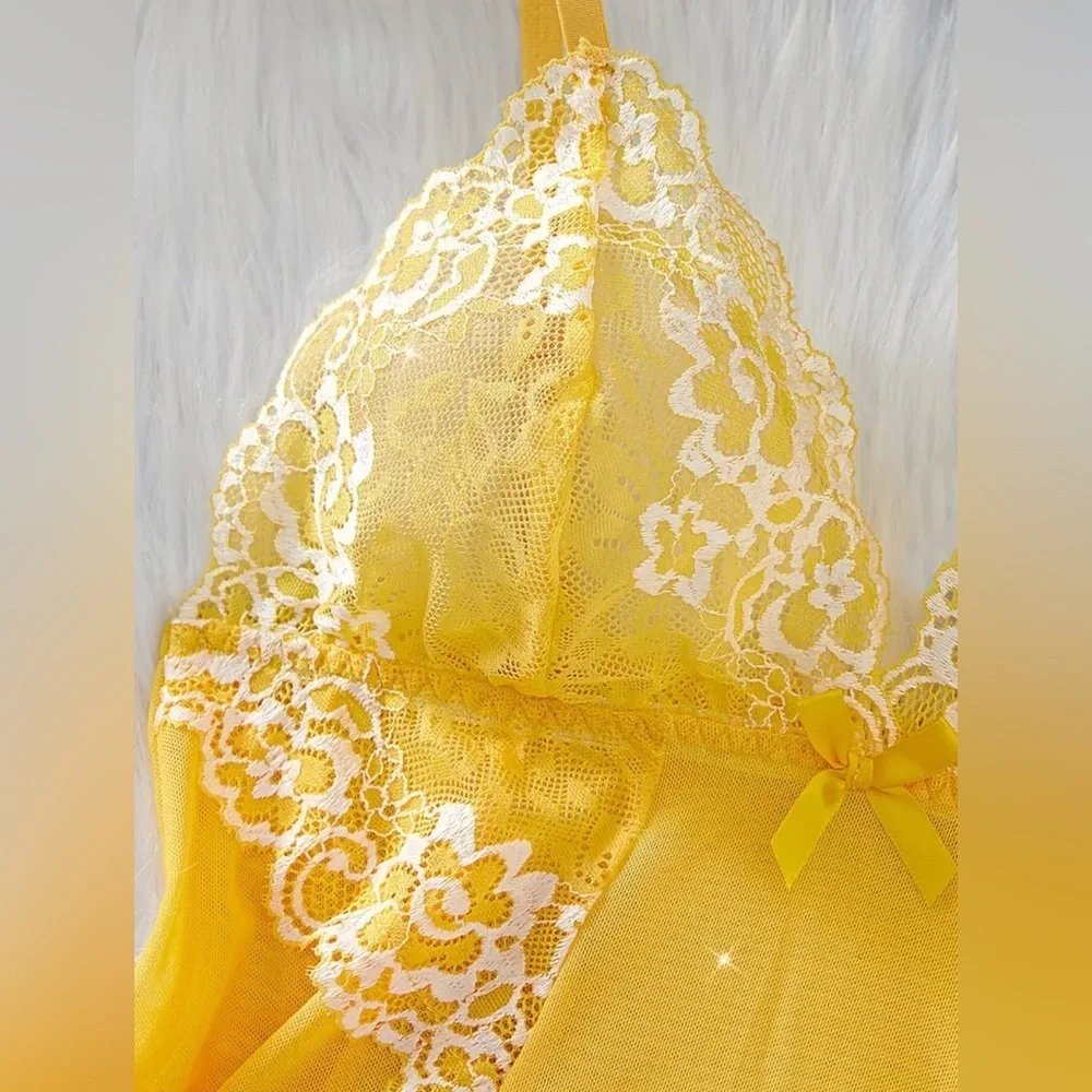 NWT New Fashion Yellow Lace Nightgown Slip Dress Size S